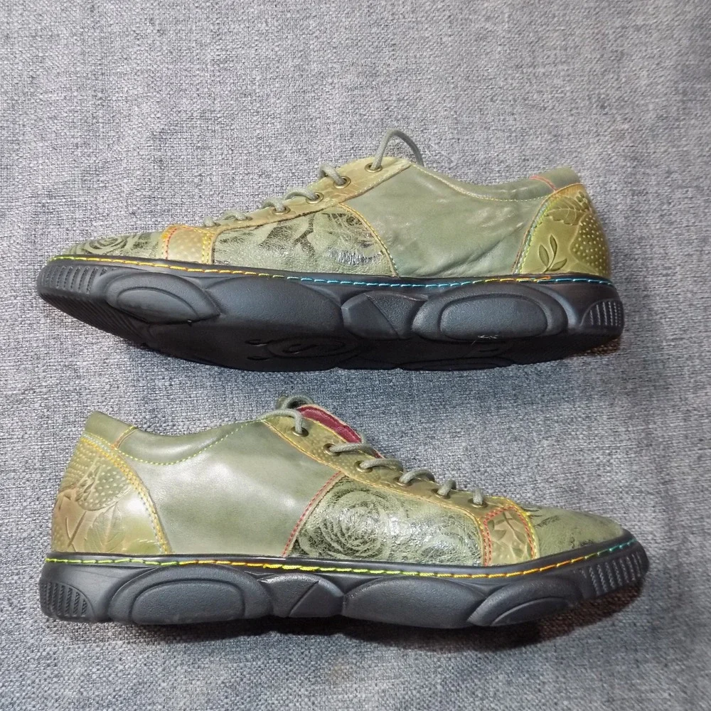 L'Artiste Spring Step Danli-Bloom Shoes Women 42 Olive Green Leather Good Floral